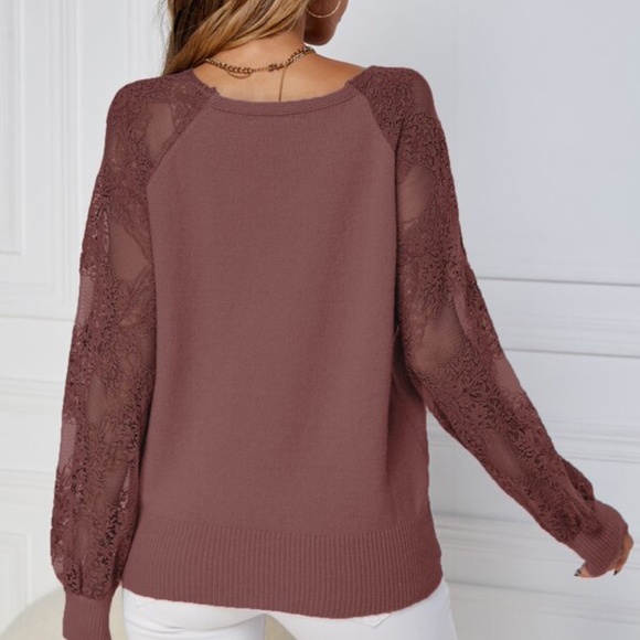 Boho Redwood Floral Lace sheer Sleeve Sweater Top - Picture 2 of 3